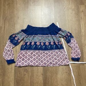Abercrombie & Fitch Bohemian Blouse Pink Blue Floral Off Shoulder